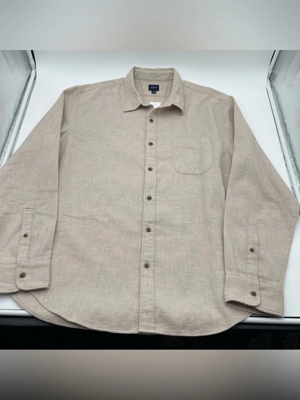 J.Crew Factory 2025 Waffle Dobby Shirt Mens XL Tan Cotton Button Down NWT